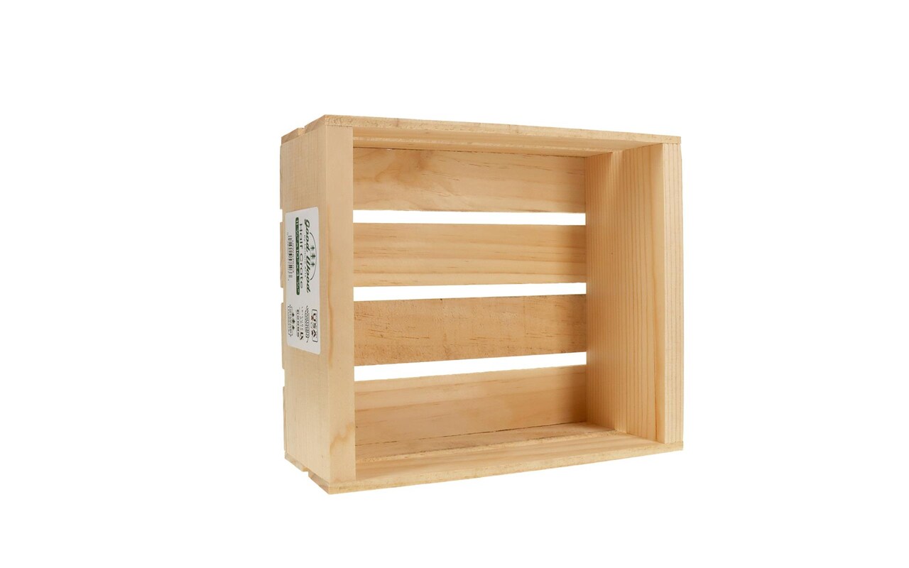 Good Wood by Leisure Arts Wooden Half Crate craft caddy in unfinished pine for storage wood crates, Large decorative boxes and centerpieces for the home and table 11.75" x 10x4.8"